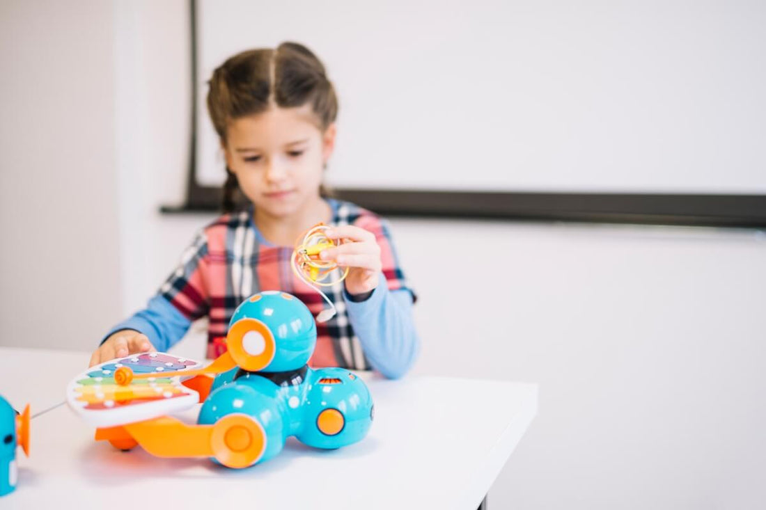 Girl playing with a modern plastic toy.