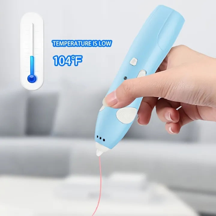 A hand holding a blue 3D Drawing Pen. 