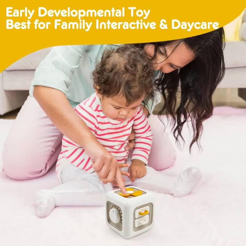 Mother and daughter playing with a 6-in-1 Smart Cube toy.