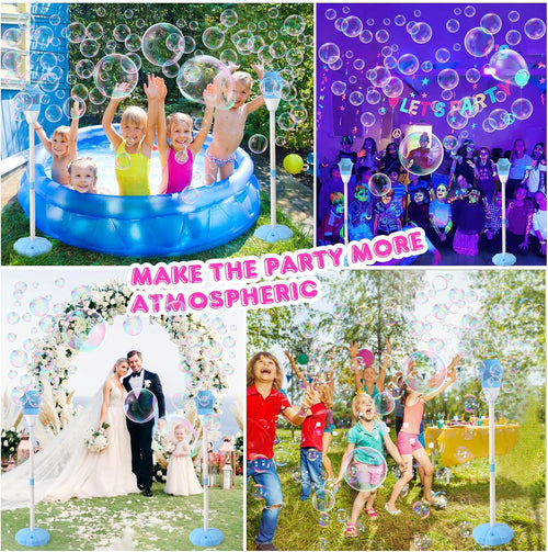 Torch-shaped bubble machine that creates great atmosphere during parties, birthdays, weddings, or children playdates.
