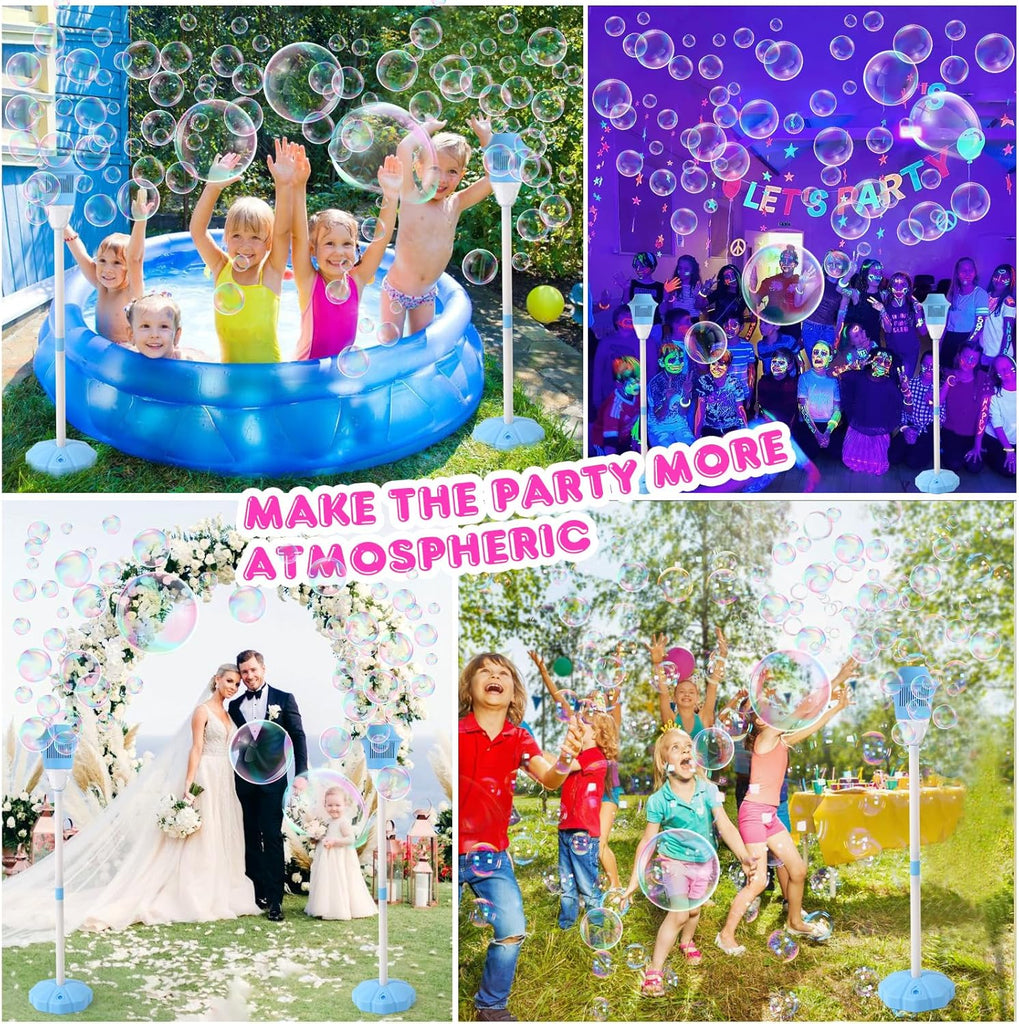 Torch-shaped bubble machine that creates great atmosphere during parties, birthdays, weddings, or children playdates.