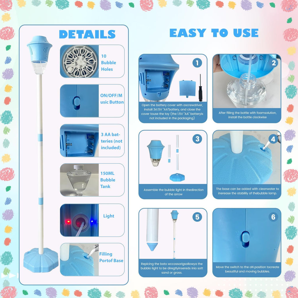 Detailed instructions on how to set up and use the Bubble Torch machine designed to create great atmosphere for kids and adults. 