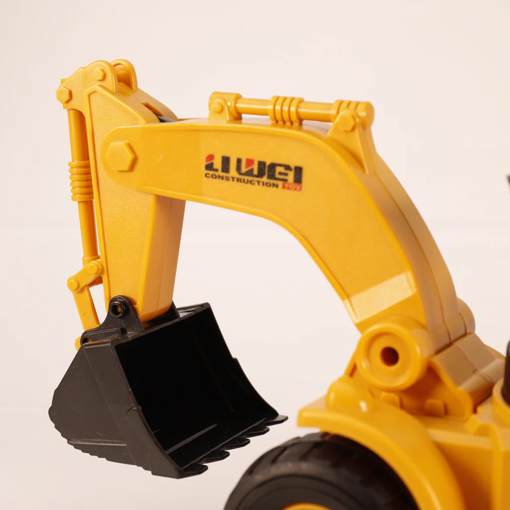 Close up of an excavator arm on the Dancing Digger toy.