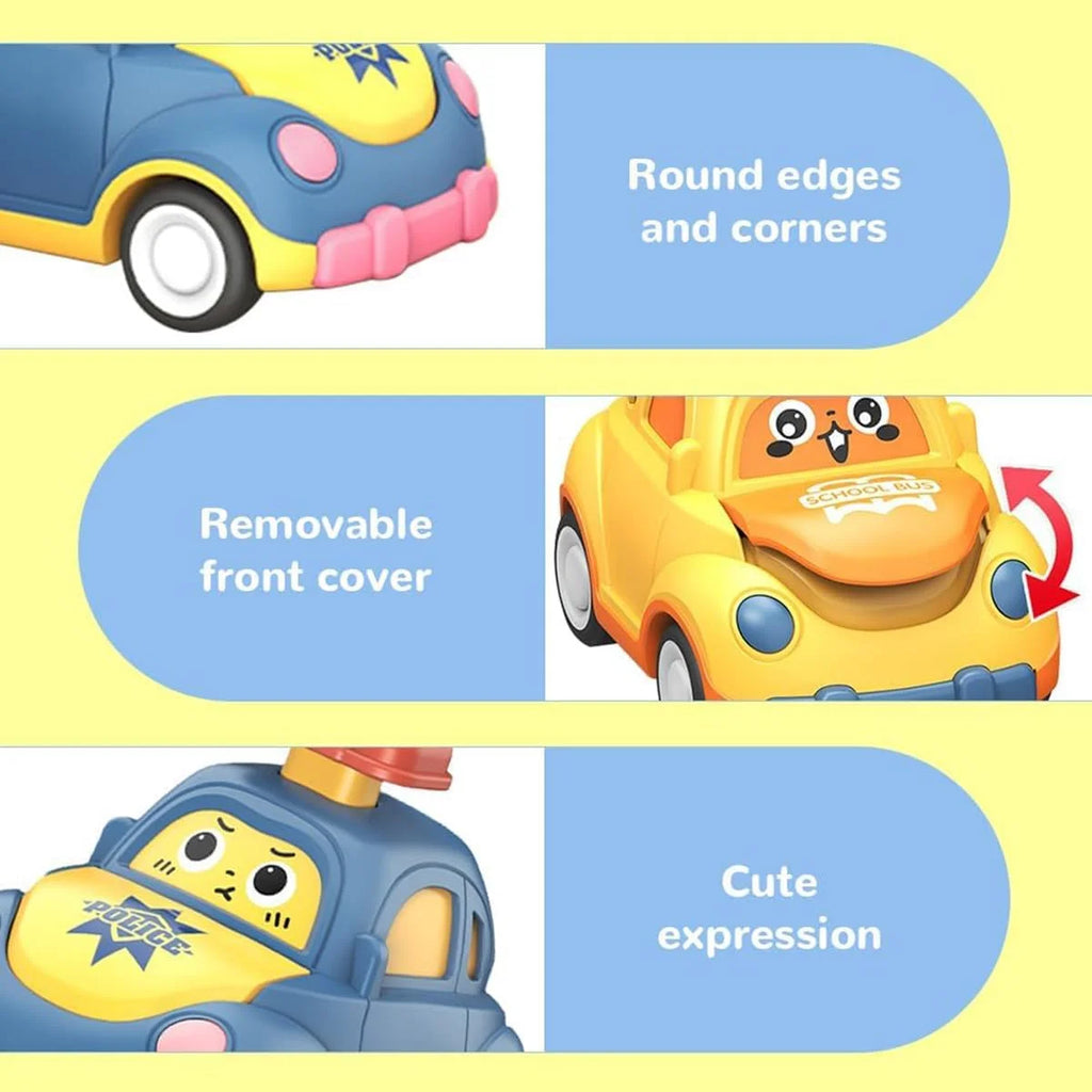 Infographic showcasing design elements of cars featured in the Hat Zoomers set. 