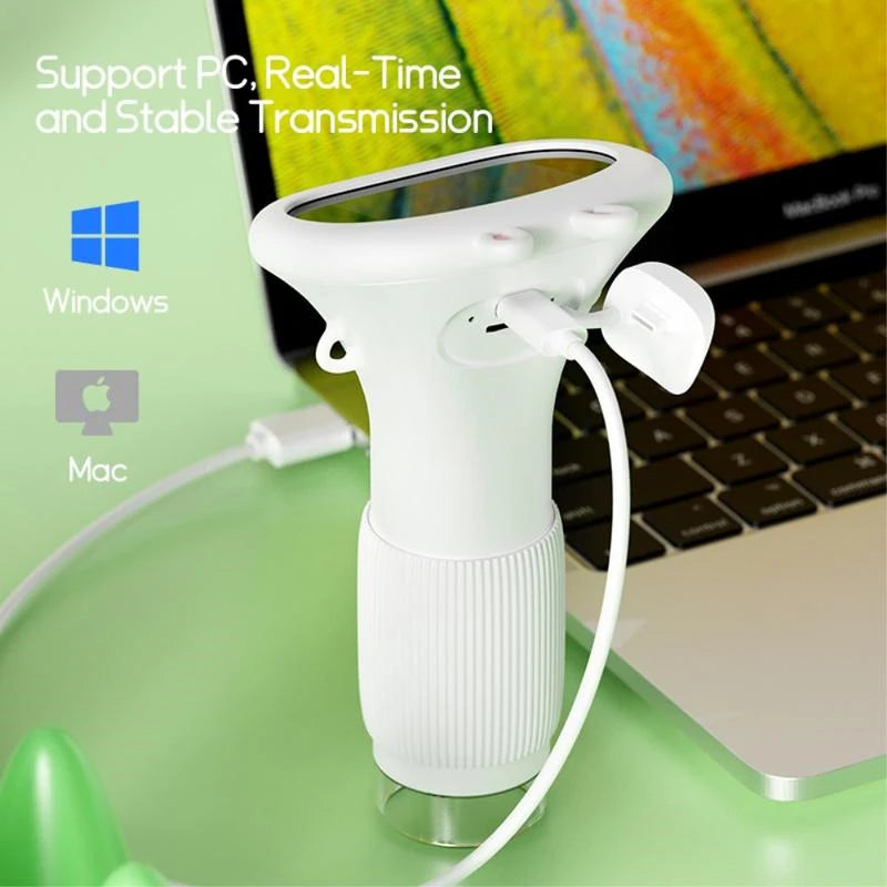 Digital Microscope for children that can take photos and videos, with a USB cable enabling files to be uploaded to Windows or Mac.