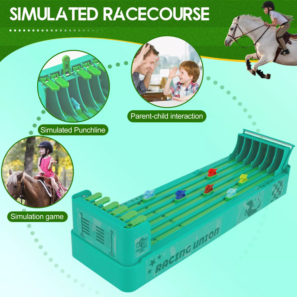 Infographic showcasing features on the Little Horse Racers game. 