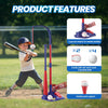 MVP 3-in-1 Tee-Ball Trainer toy set for kids featuring a base, 6 balls, and a baseball bat. 