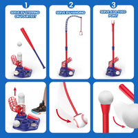 A toy for practicing baseball for kids with a batting trainer set featuring a ball launcher, adjustable stand, and bat for active outdoor play.