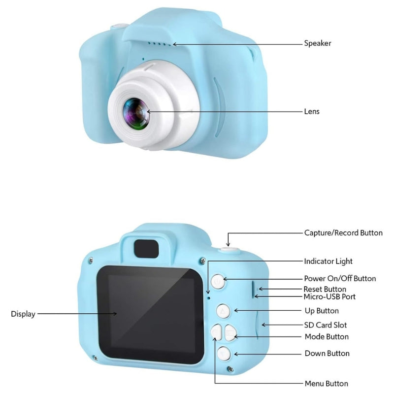 Infographic explaining buttons and controls on My First Camera toy.