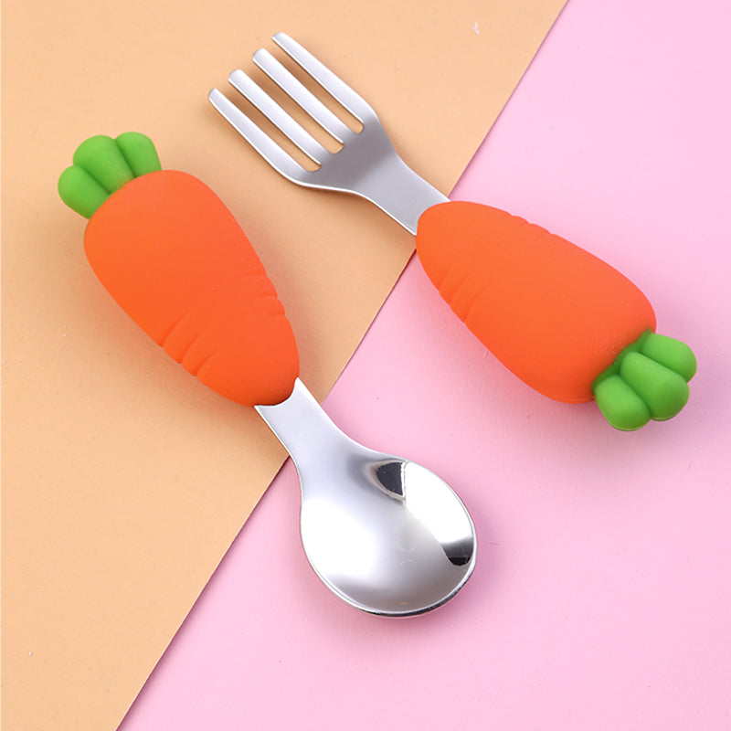 Fork and spoon with silicone handles featured in the My First Dining Set by Smartoon Kids.