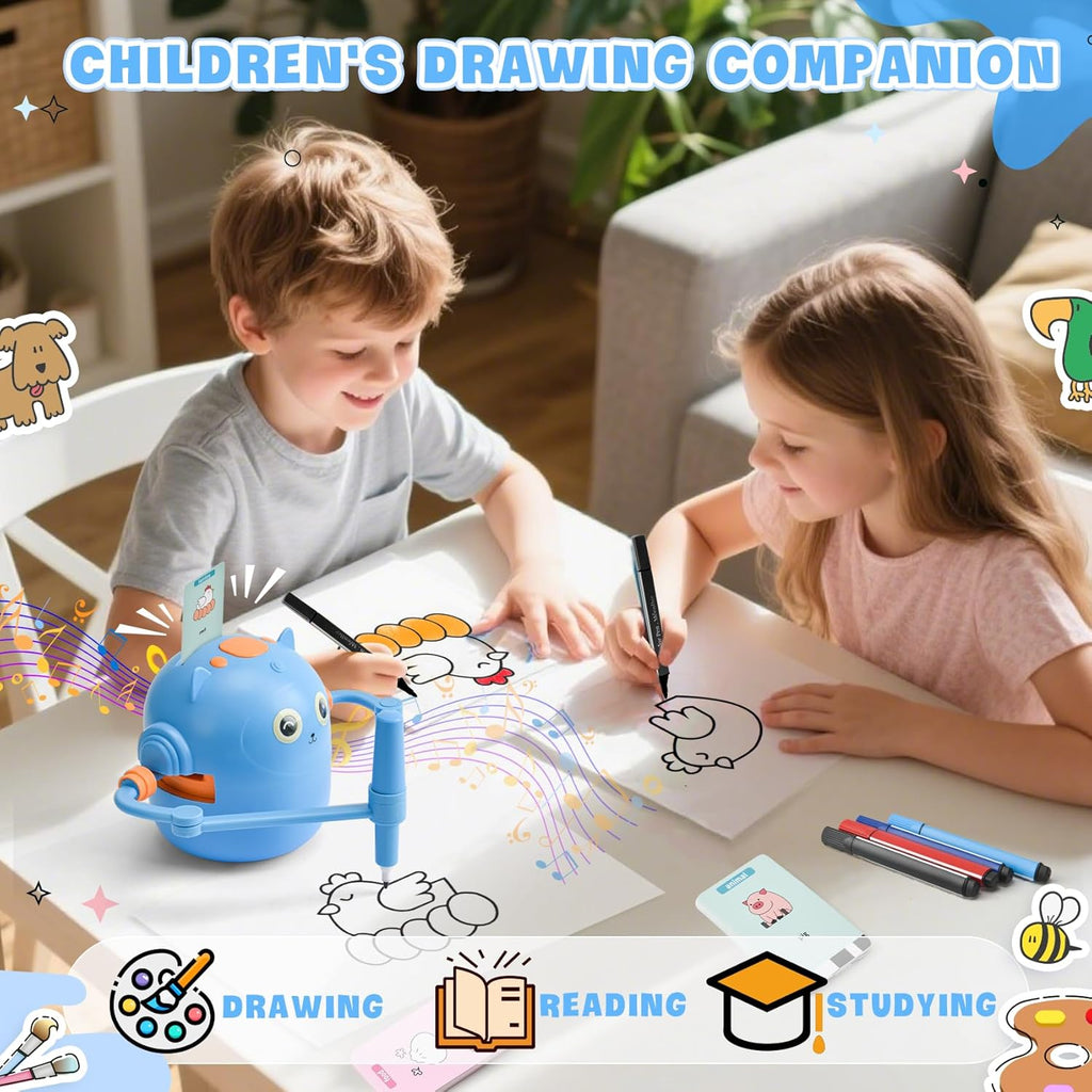 Brother and sister copying the drawing their robotic Smart SketchBot made. 