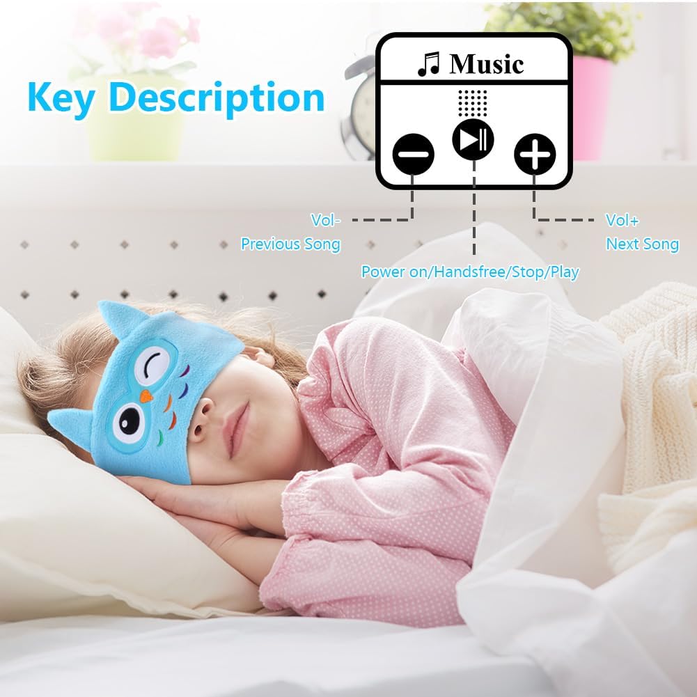 Infographic showing volume controls on SnuggleSounds and a girl sleeping peacefully while wearing them.