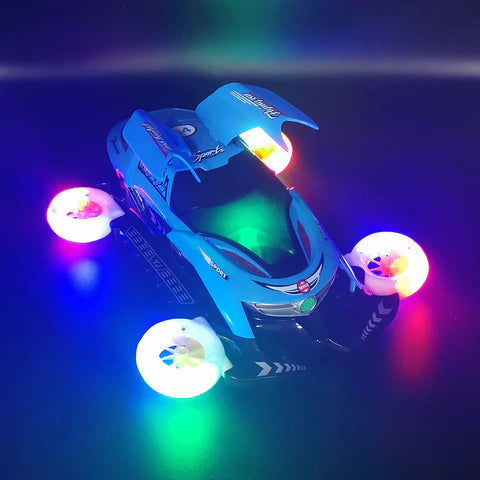 Turbo Twist Racer toy in action, with all LED turned on. 