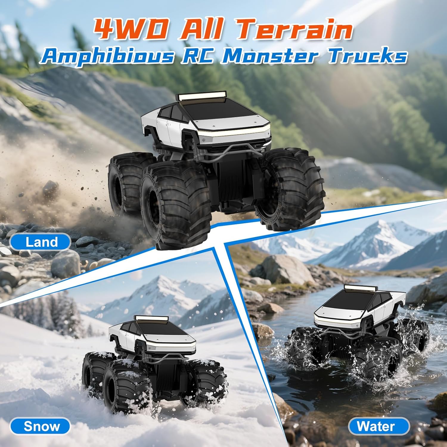 Aqua Best RC Truck toy which can be remotely controlled and can move on land,  shallow water, and snow. 