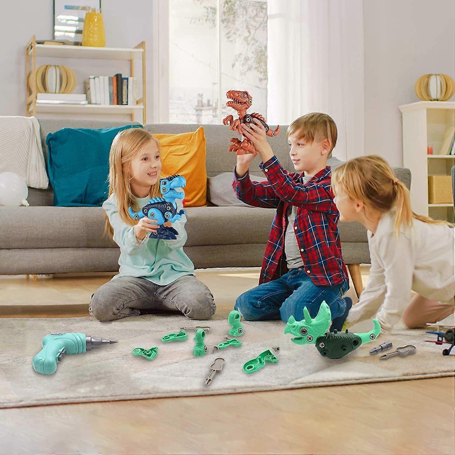 Children playing with the Build-A-Dino Engineer Set.