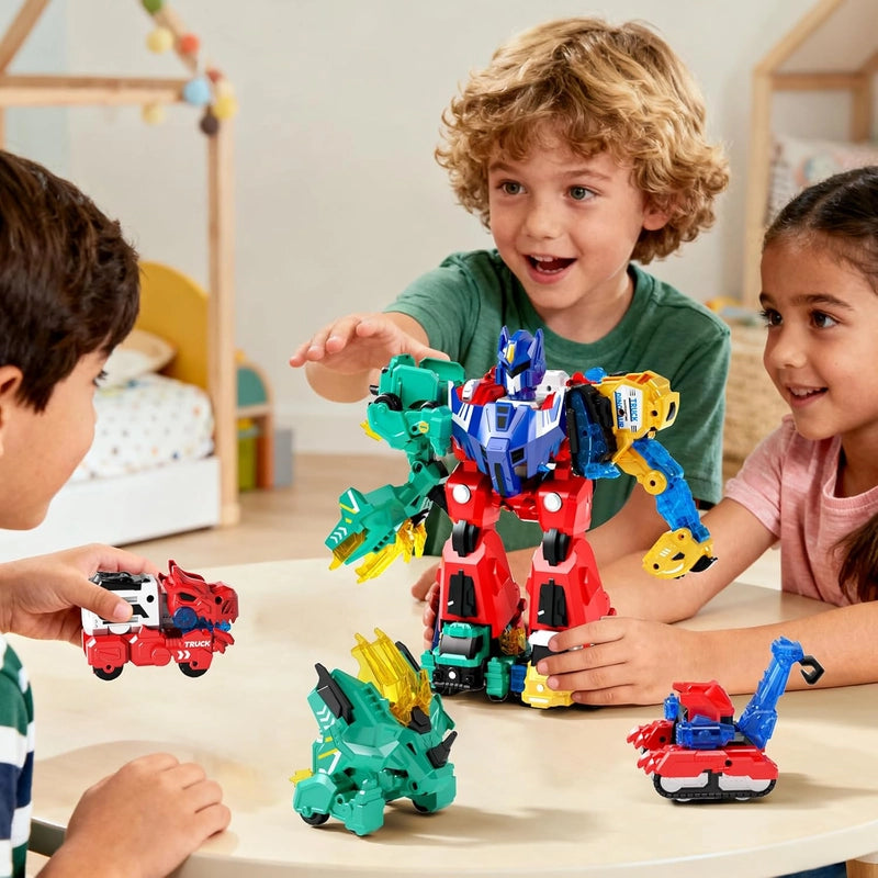 Children playing with a Magnetic Dino Fusion Set. 
