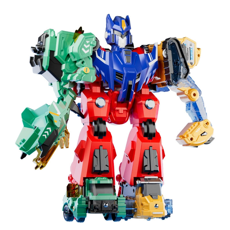 6 Dino shaped vehicles merged into one big robot. 