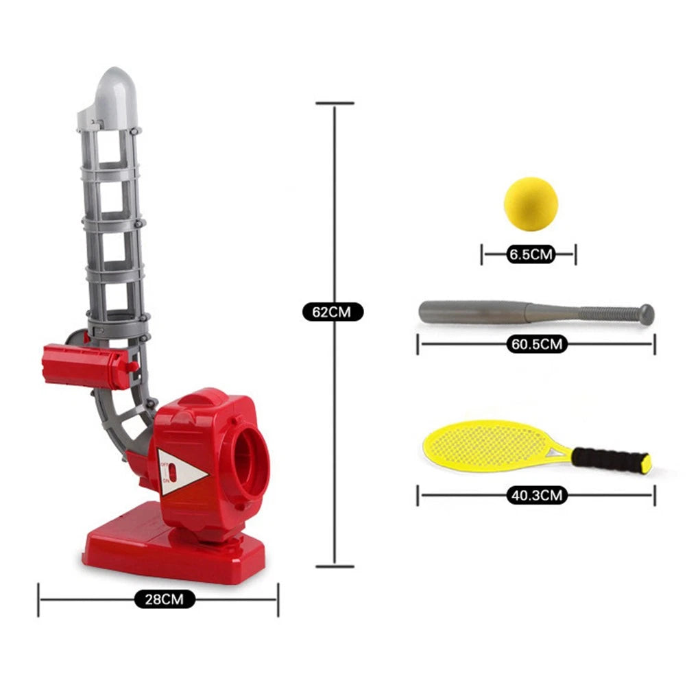 Dimensions of the 2-in-1 Baseball & Tennis Launcher toy.